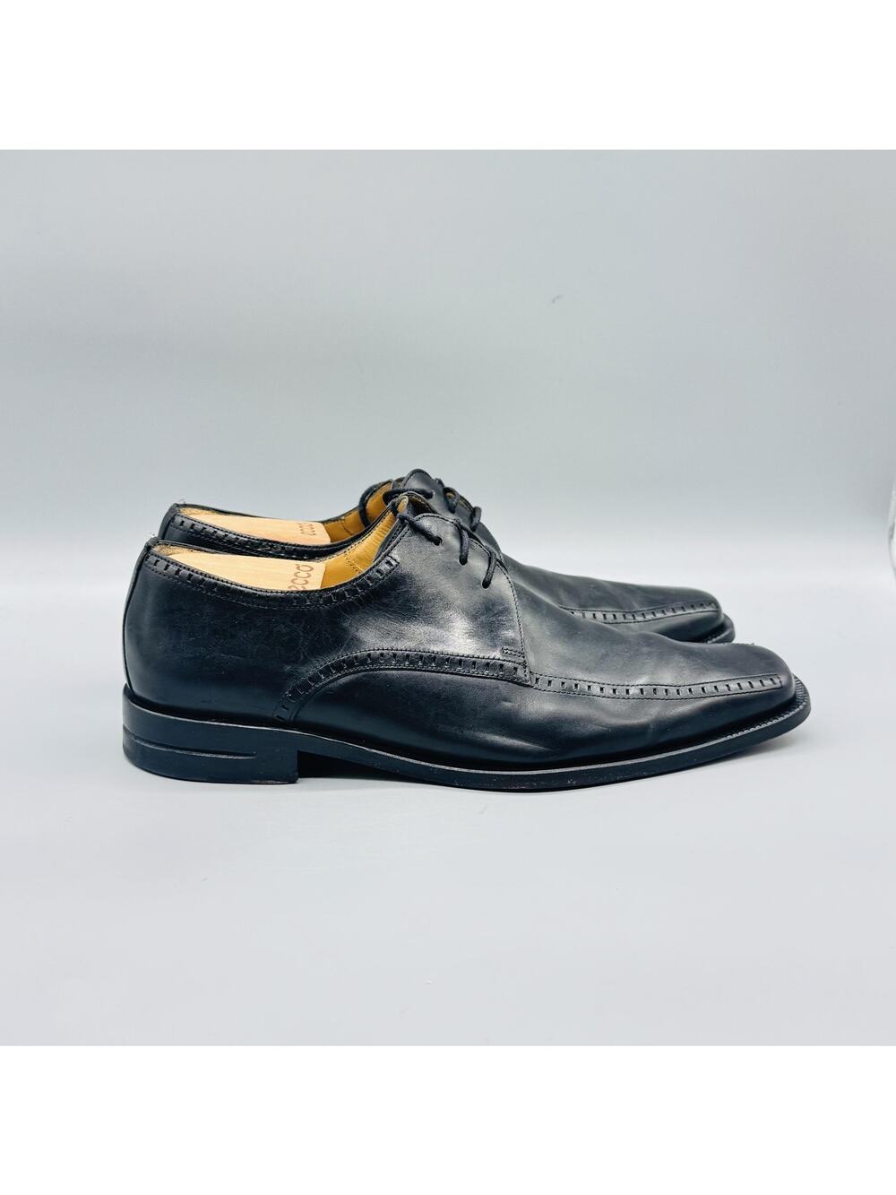 Mezlan Shoes Mens 9.5 Black Leather Apron Toe Derby Oxford Lace Up Dress Classic